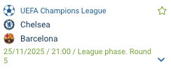 Chelsea vs. Barcelona Match Prediction and Analysis - Bet Details